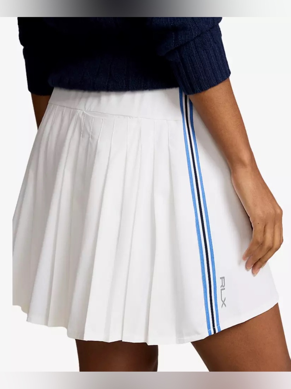 NWT RLX Ralph Lauren 17” Pleated Back Golf Skort Women’s L White Blue Stripe